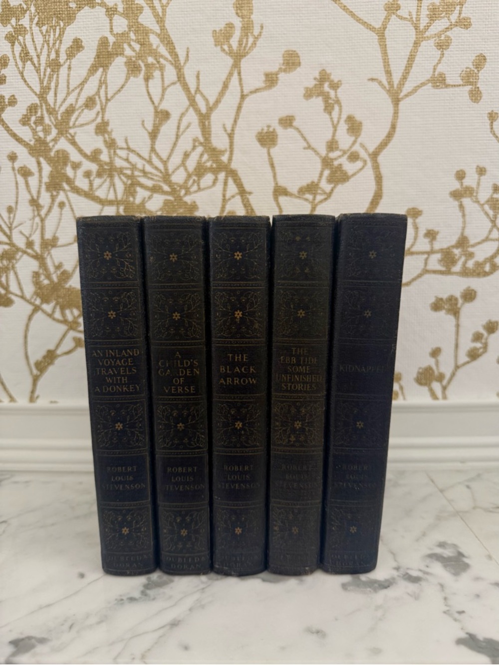 Antique Set of The Works of Robert Louis Stevenson Vintage 1932 Navy Hardcover